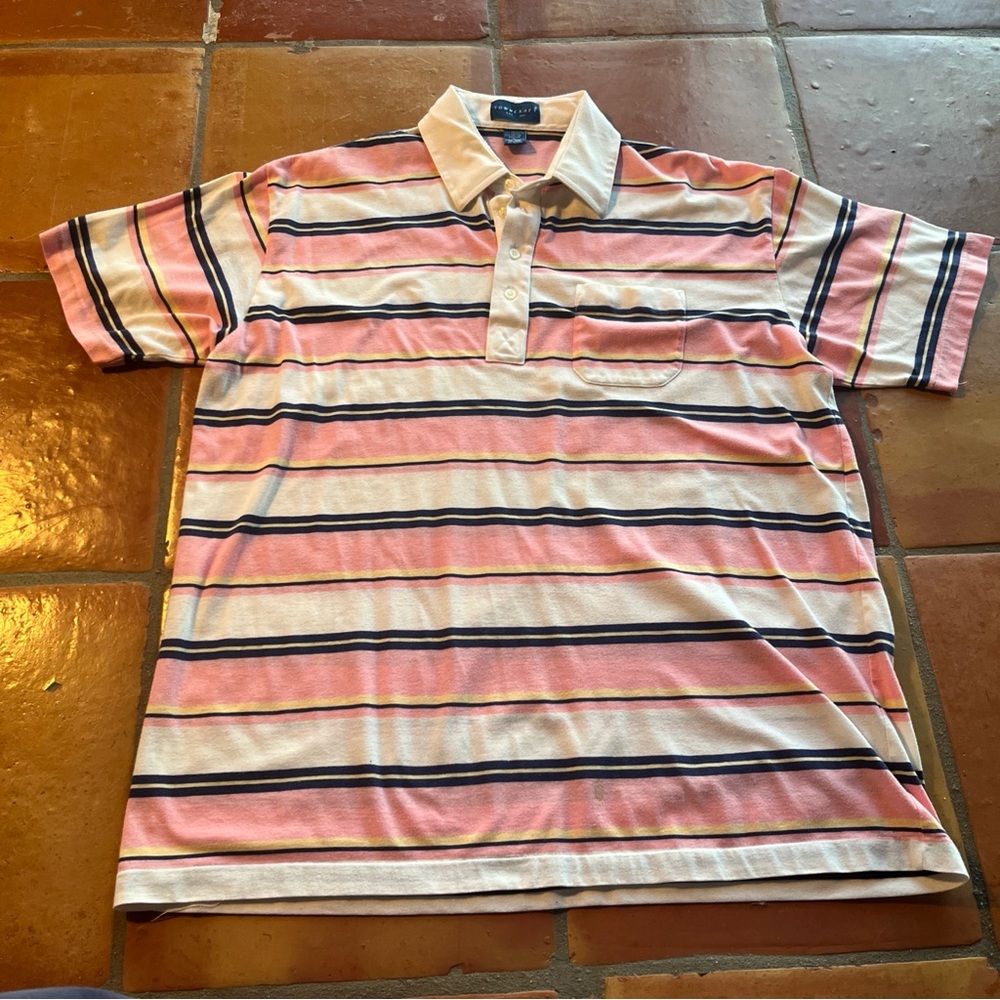 Vtg Towncraft Golf Polo Shirt Men L  Striped 80s Retro Indie sleeze grunge